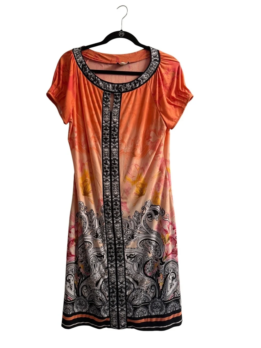 Beige by eci Orange and Black Patterned Short Sleeve Dress Size 14